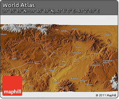 Physical 3D Map of the Area around 39° 30' 19" N, 42° 34' 30" E