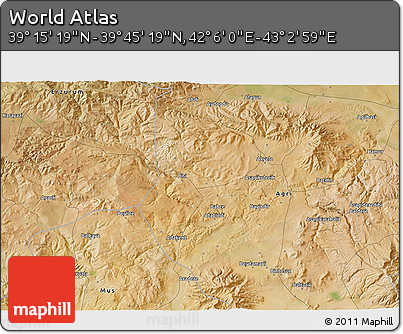 Satellite 3D Map of the Area around 39° 30' 19" N, 42° 34' 30" E