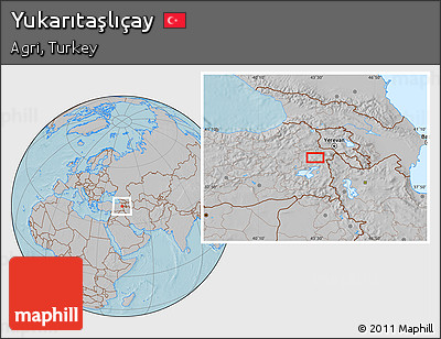 Gray Location Map of Yukarıtaşlıçay, hill shading
