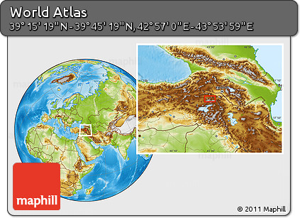 Physical Location Map of the Area around 39° 30' 19" N, 43° 25' 29" E