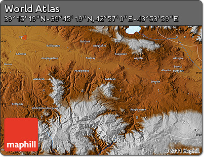 Physical Map of the Area around 39° 30' 19" N, 43° 25' 29" E