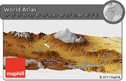 Physical Panoramic Map of the Area around 39° 30' 19" N, 44° 16' 29" E