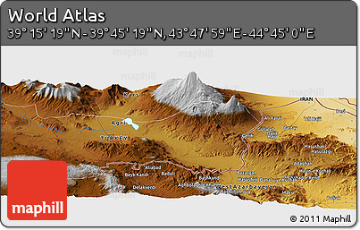 Physical Panoramic Map of the Area around 39° 30' 19" N, 44° 16' 29" E
