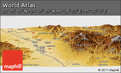 Physical Panoramic Map of the Area around 39° 30' 19" N, 45° 7' 30" E