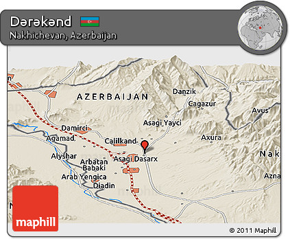 Shaded Relief Panoramic Map of Dǝrǝkǝnd