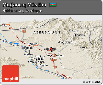 Shaded Relief Panoramic Map of Muğancıq Müslüm