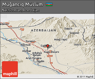 Shaded Relief Panoramic Map of Muğancıq Müslüm