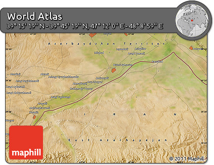 Satellite Map of the Area around 39° 30' 19" N, 47° 40' 29" E