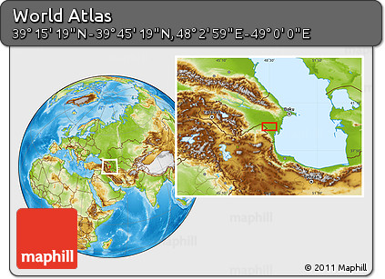 Physical Location Map of the Area around 39° 30' 19" N, 48° 31' 29" E