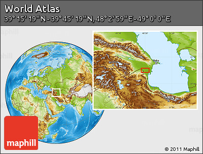 Physical Location Map of the Area around 39° 30' 19" N, 48° 31' 29" E