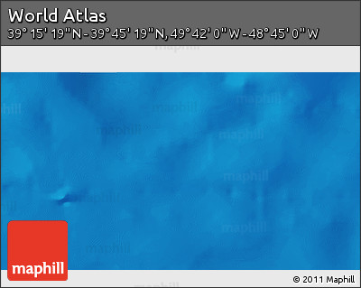 Shaded Relief 3D Map of the Area around 39° 30' 19" N, 49° 13' 30" W