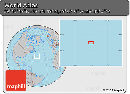 Gray Location Map of the Area around 39° 30' 19" N, 49° 13' 30" W