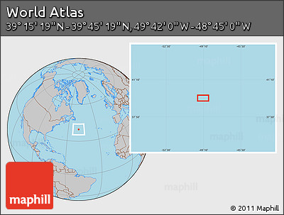 Gray Location Map of the Area around 39° 30' 19" N, 49° 13' 30" W