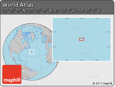 Gray Location Map of the Area around 39° 30' 19" N, 49° 13' 30" W