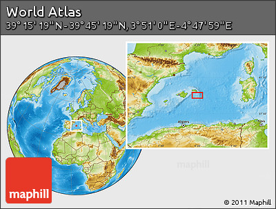 Physical Location Map of the Area around 39° 30' 19" N, 4° 19' 30" E