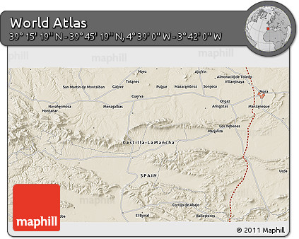 Shaded Relief 3D Map of the Area around 39° 30' 19" N, 4° 10' 30" W