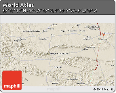 Shaded Relief 3D Map of the Area around 39° 30' 19" N, 4° 10' 30" W
