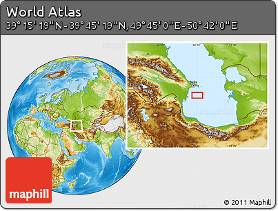 Physical Location Map of the Area around 39° 30' 19" N, 50° 13' 30" E