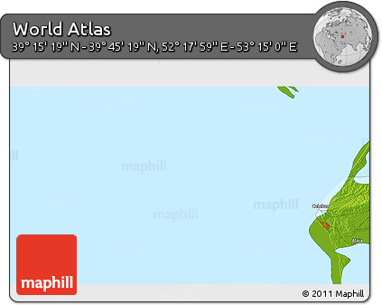 Physical 3D Map of the Area around 39° 30' 19" N, 52° 46' 29" E