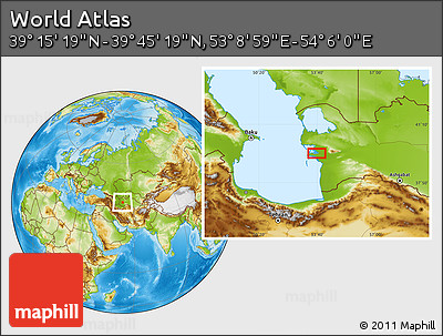 Physical Location Map of the Area around 39° 30' 19" N, 53° 37' 30" E