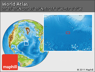 Physical Location Map of the Area around 39° 30' 19" N, 53° 28' 30" W