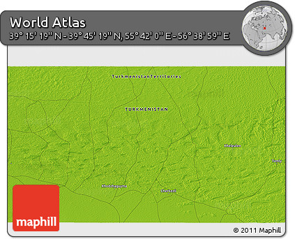 Physical 3D Map of the Area around 39° 30' 19" N, 56° 10' 29" E