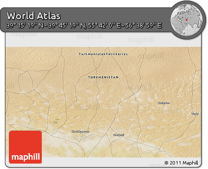 Satellite 3D Map of the Area around 39° 30' 19" N, 56° 10' 29" E