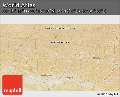 Satellite 3D Map of the Area around 39° 30' 19" N, 56° 10' 29" E
