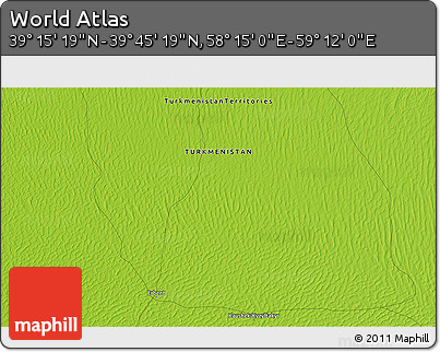 Physical 3D Map of the Area around 39° 30' 19" N, 58° 43' 30" E