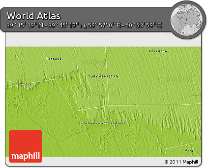 Physical 3D Map of the Area around 39° 30' 19" N, 60° 25' 29" E