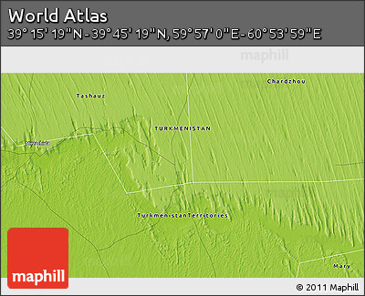 Physical 3D Map of the Area around 39° 30' 19" N, 60° 25' 29" E