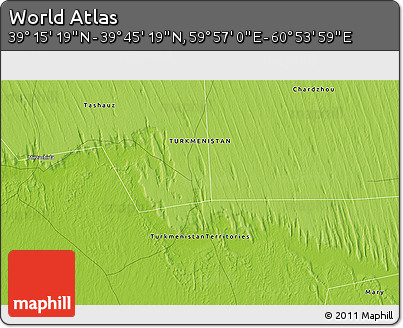 Physical 3D Map of the Area around 39° 30' 19" N, 60° 25' 29" E