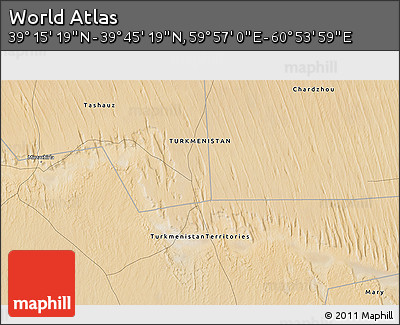 Satellite 3D Map of the Area around 39° 30' 19" N, 60° 25' 29" E