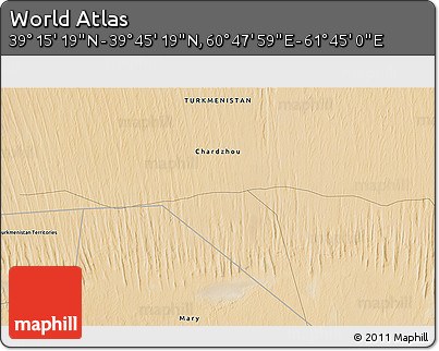 Satellite 3D Map of the Area around 39° 30' 19" N, 61° 16' 29" E