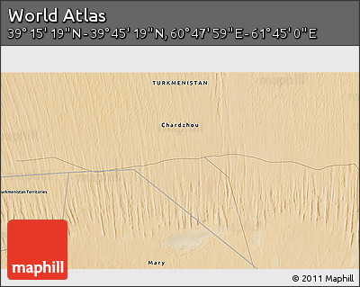 Satellite 3D Map of the Area around 39° 30' 19" N, 61° 16' 29" E