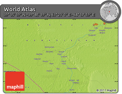 Physical Map of the Area around 39° 30' 19" N, 63° 49' 30" E