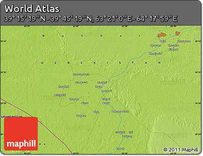 Physical Map of the Area around 39° 30' 19" N, 63° 49' 30" E