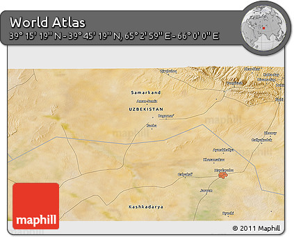 Satellite 3D Map of the Area around 39° 30' 19" N, 65° 31' 30" E