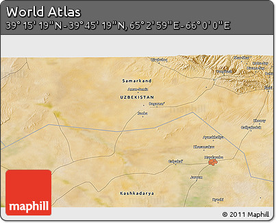 Satellite 3D Map of the Area around 39° 30' 19" N, 65° 31' 30" E