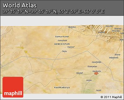 Satellite 3D Map of the Area around 39° 30' 19" N, 65° 31' 30" E