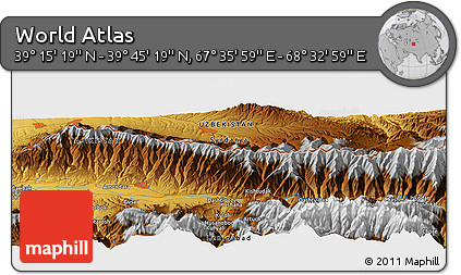 Physical Panoramic Map of the Area around 39° 30' 19" N, 68° 4' 29" E