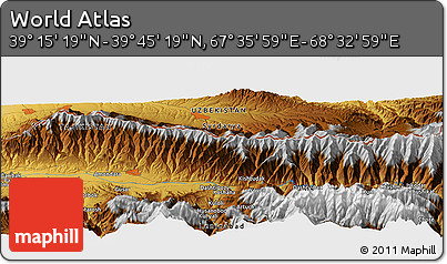Physical Panoramic Map of the Area around 39° 30' 19" N, 68° 4' 29" E