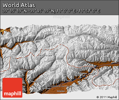 Physical 3D Map of the Area around 39° 30' 19" N, 71° 28' 29" E
