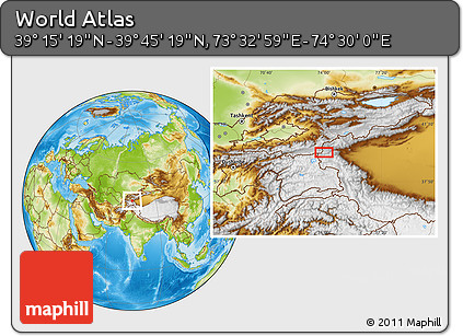 Physical Location Map of the Area around 39° 30' 19" N, 74° 1' 30" E