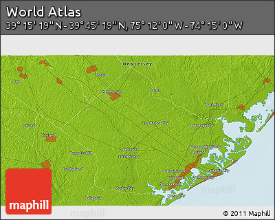 Physical 3D Map of the Area around 39° 30' 19" N, 74° 43' 29" W