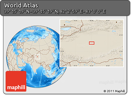 Shaded Relief Location Map of the Area around 39° 30' 19" N, 82° 31' 30" E