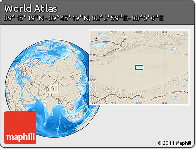 Shaded Relief Location Map of the Area around 39° 30' 19" N, 82° 31' 30" E