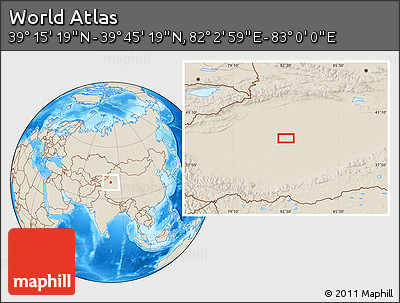 Shaded Relief Location Map of the Area around 39° 30' 19" N, 82° 31' 30" E