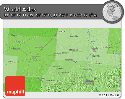 Political 3D Map of the Area around 39° 30' 19" N, 83° 13' 29" W