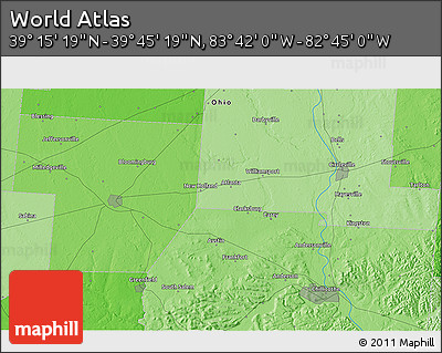 Political 3D Map of the Area around 39° 30' 19" N, 83° 13' 29" W